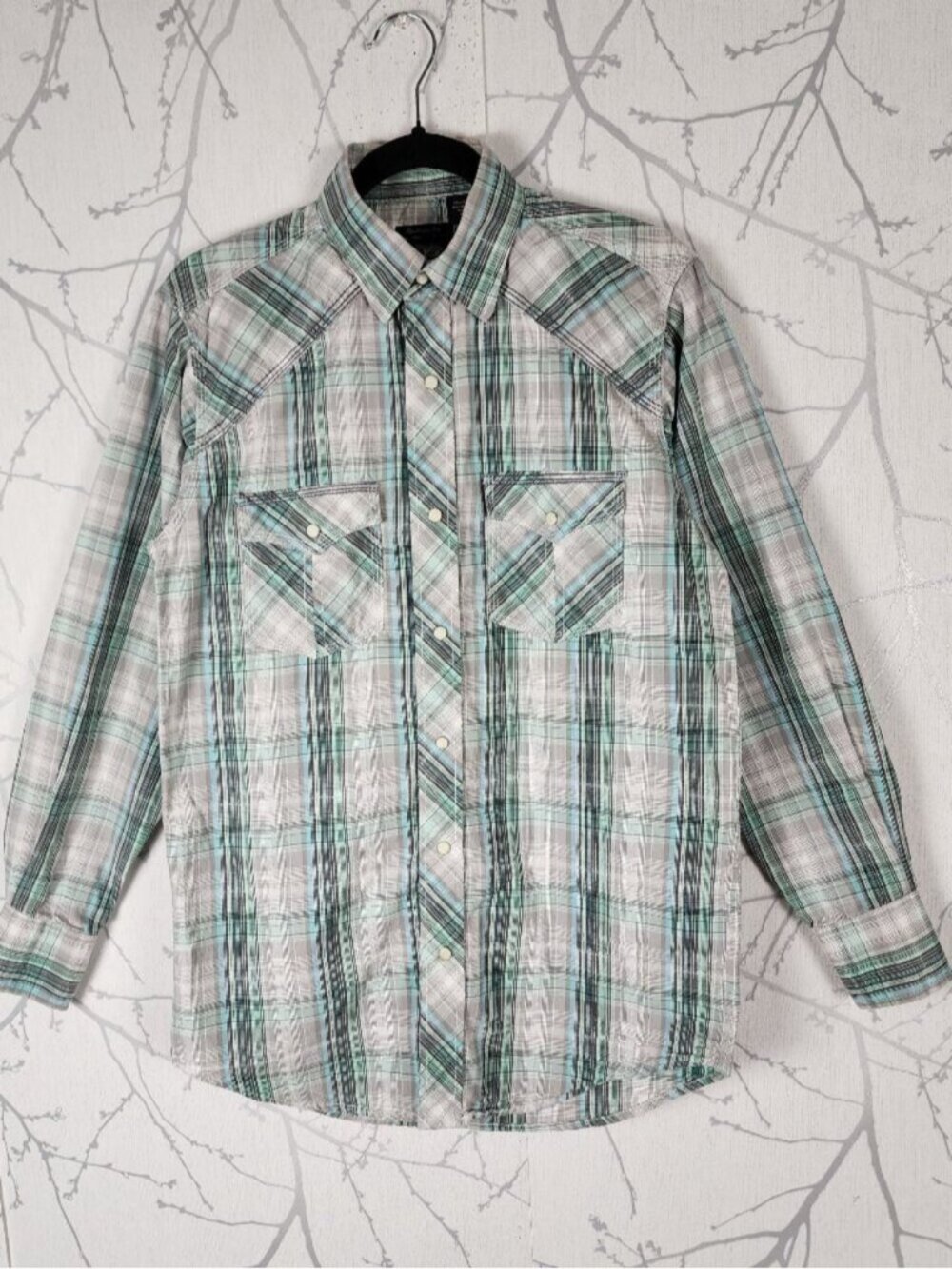 RU Green Plaid Cotton Pearl Snap University Fit Western Shirt